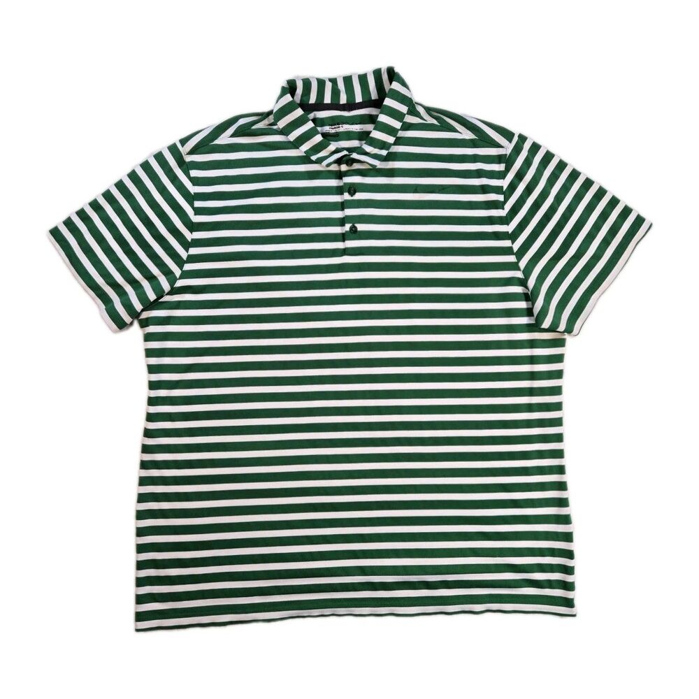 Mens Nike DriFit Striped Polo Shirt Green White 2XL XXL Damaged Logo